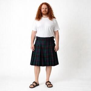Scottish Kilt Shop Men Size 42 Acrylic Tartan Plaid Pleats Kilt Skirt Green Blue